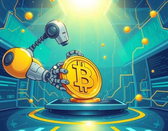 A cartoon illustration of a large Bitcoin transfer to a cryptocurrency exchange.