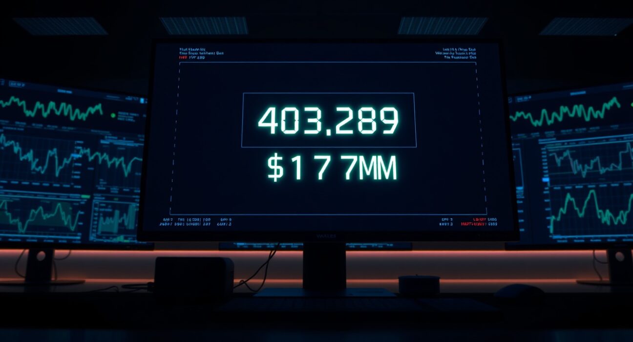 A dark trading desk with multiple monitors showing a large HYPE transaction of $17.4 million.