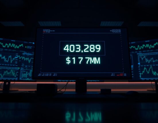 A dark trading desk with multiple monitors showing a large HYPE transaction of $17.4 million.