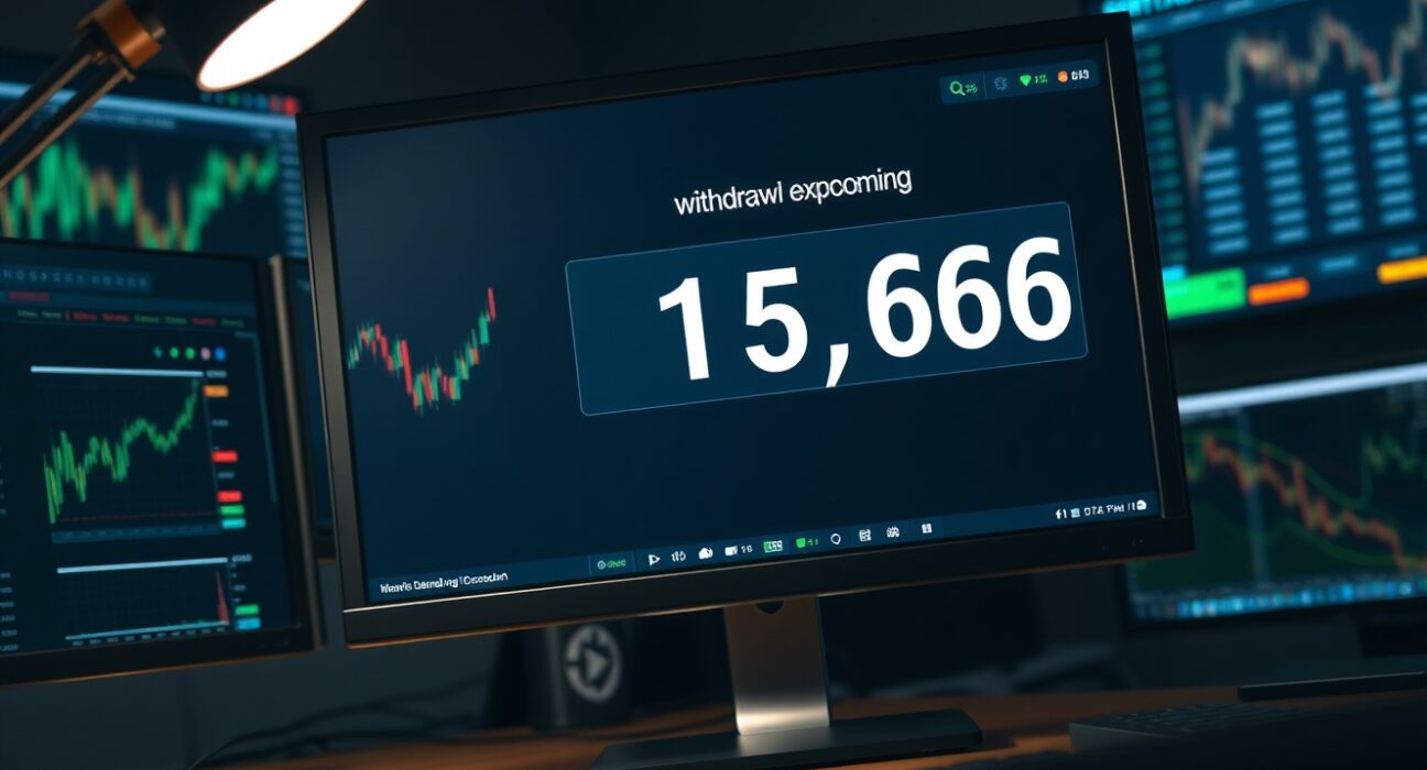 Cryptocurrency exchange interface showing a large withdrawal transaction on a monitor
