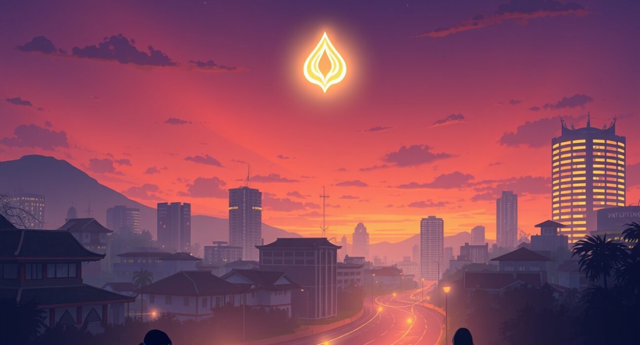 Conceptual art of Maya Bank's potential US IPO bridging Philippine fintech and global markets.