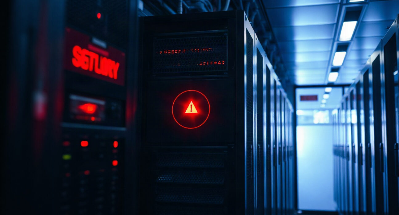 Maya Protocol server room with red warning light indicating security breach