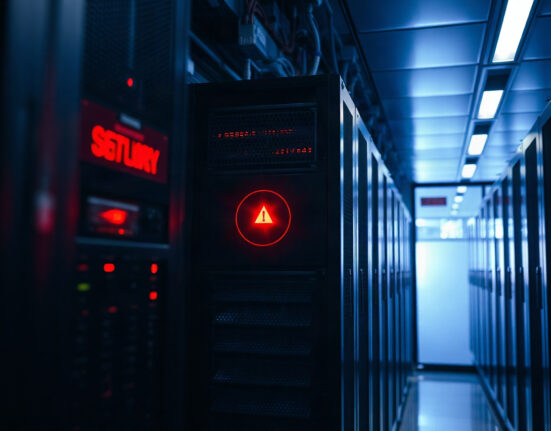 Maya Protocol server room with red warning light indicating security breach