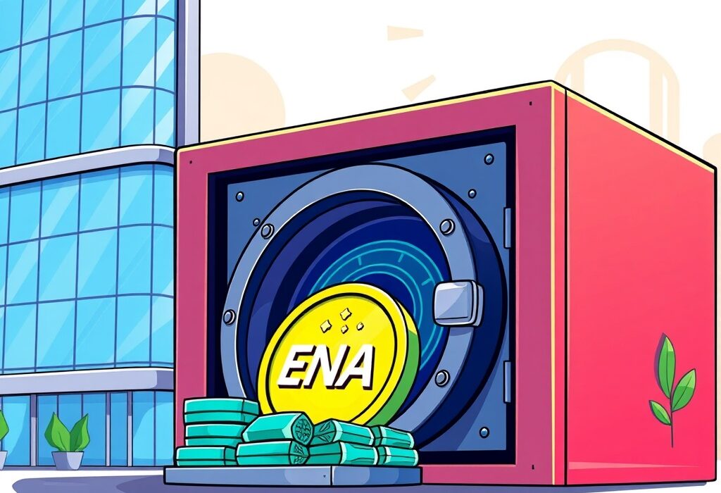 Illustration showing Mega Matrix's strategic integration of Ethena's ENA token into its digital treasury, symbolizing forward-thinking asset management.