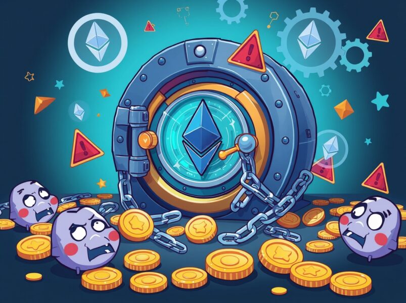 MegaETH fundraising technical failure showing broken digital vault with Ethereum symbols