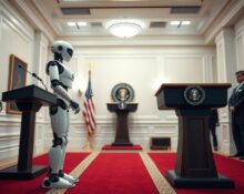 Melania Trump's humanoid robot for homeschooling unveiled at the White House.
