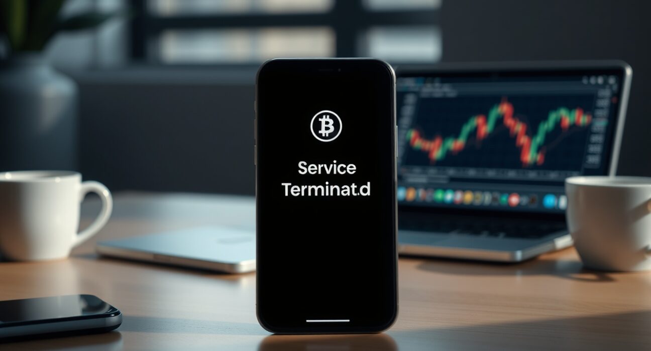 Smartphone displaying a service termination notice for the Zap memecoin app