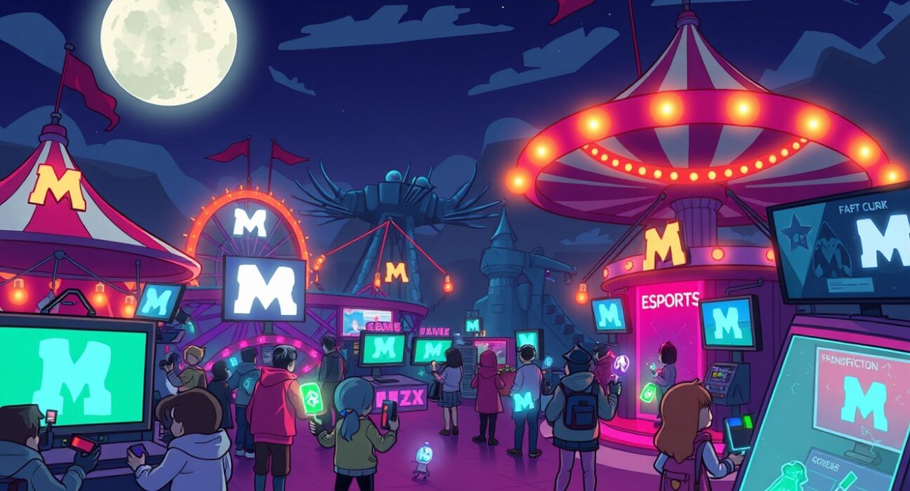 Attendees enjoying the vibrant MemeCore HALLOMEME festival at Lotte World, showcasing meme culture and digital entertainment.