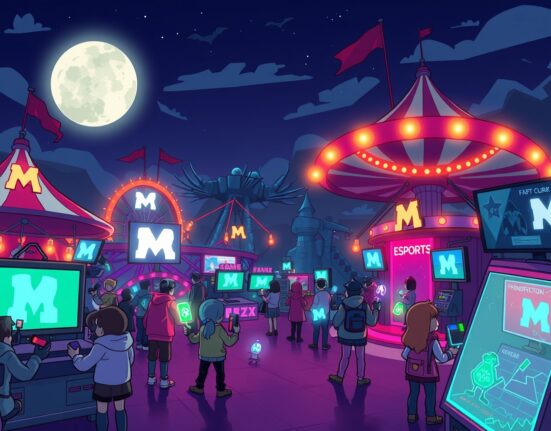 Attendees enjoying the vibrant MemeCore HALLOMEME festival at Lotte World, showcasing meme culture and digital entertainment.