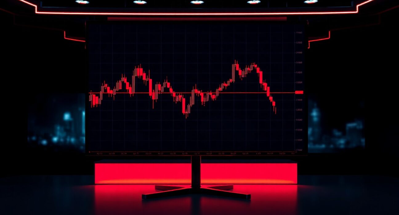 Cryptocurrency price chart showing a sharp red decline, representing the M token crash.