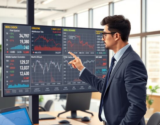 Financial analyst reviewing MENA foreign exchange and current account data charts at BNY Mellon.
