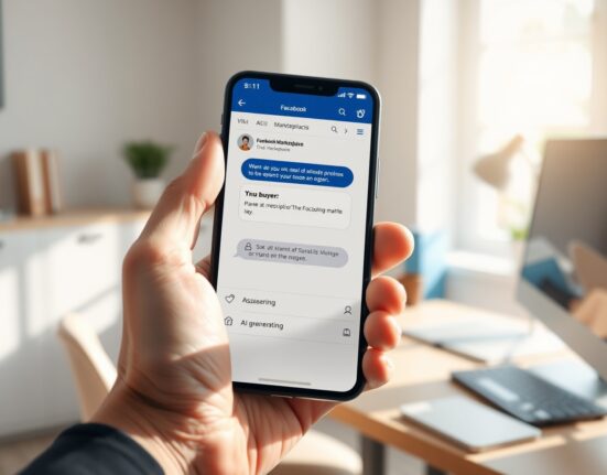 Meta AI automatically responding to a buyer message on the Facebook Marketplace app interface.