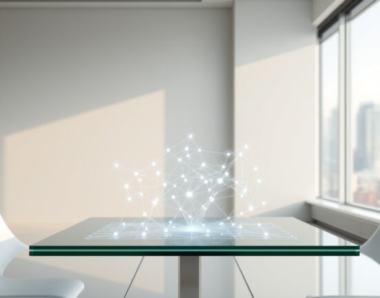 Holographic network graph visualizing AI agent connections central to Meta's Moltbook strategy for the agentic web.