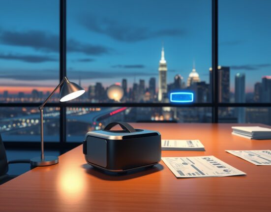 Meta Reality Labs losses highlighted with AR headset and VR headset on a desk in a modern office