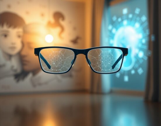 Concept of Meta smart glasses using facial recognition AI to identify people.