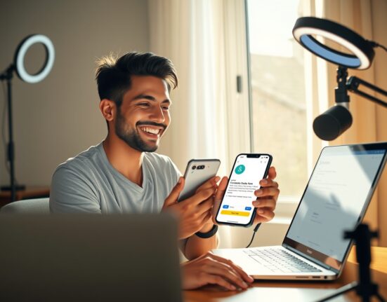 Creator viewing USDC stablecoin payout on smartphone in Colombia for Meta stablecoin payout option