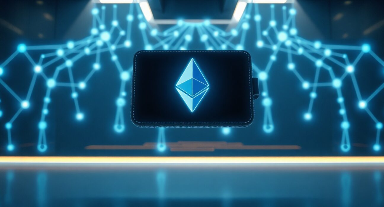 MetaMask Agent Wallet interface floating over an Ethereum blockchain network background