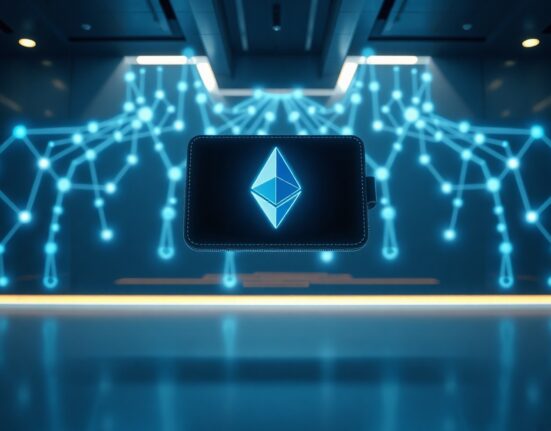 MetaMask Agent Wallet interface floating over an Ethereum blockchain network background