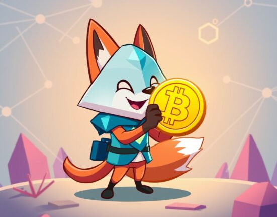 A cartoon fox character holding a Bitcoin coin, illustrating the new MetaMask Bitcoin support for simplified crypto management.