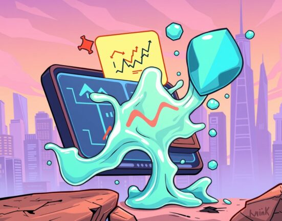 Cartoon illustration showing MetaMask perpetual futures trading integration with Hyperliquid, symbolizing advanced financial opportunities within a digital wallet.