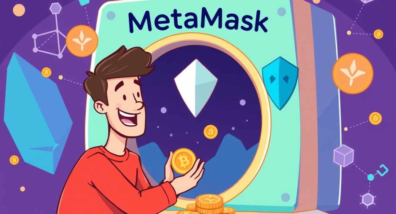 A user joyfully interacting with a digital interface, representing the streamlined process of MetaMask token claims.