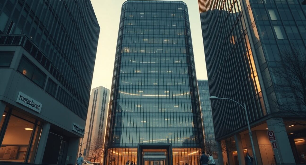 Metaplanet headquarters building in Tokyo, representing corporate Bitcoin strategy