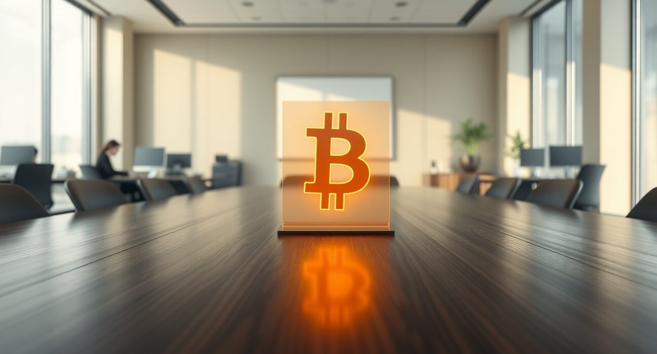 Metaplanet corporate Bitcoin investment strategy visualized in a boardroom setting.