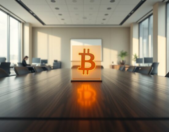 Metaplanet corporate Bitcoin investment strategy visualized in a boardroom setting.