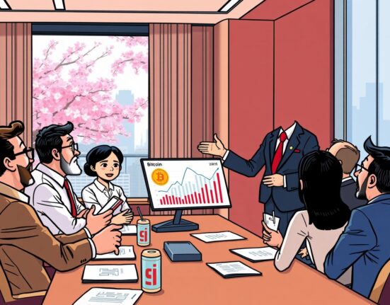 Metaplanet Bitcoin strategy presentation to Japanese shareholders in corporate boardroom