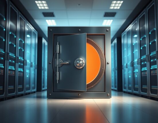 Secure digital vault representing MetaPlanet's significant Bitcoin fund relocation and cryptocurrency storage.