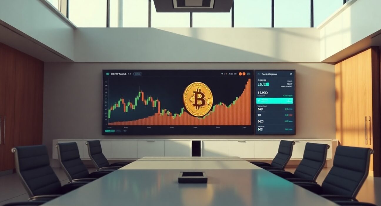 Corporate Bitcoin treasury management dashboard with wallet interface on screen