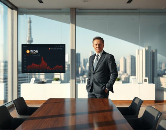 Metaplanet CEO Simon Gerovich in a Tokyo boardroom discussing Bitcoin returns strategy