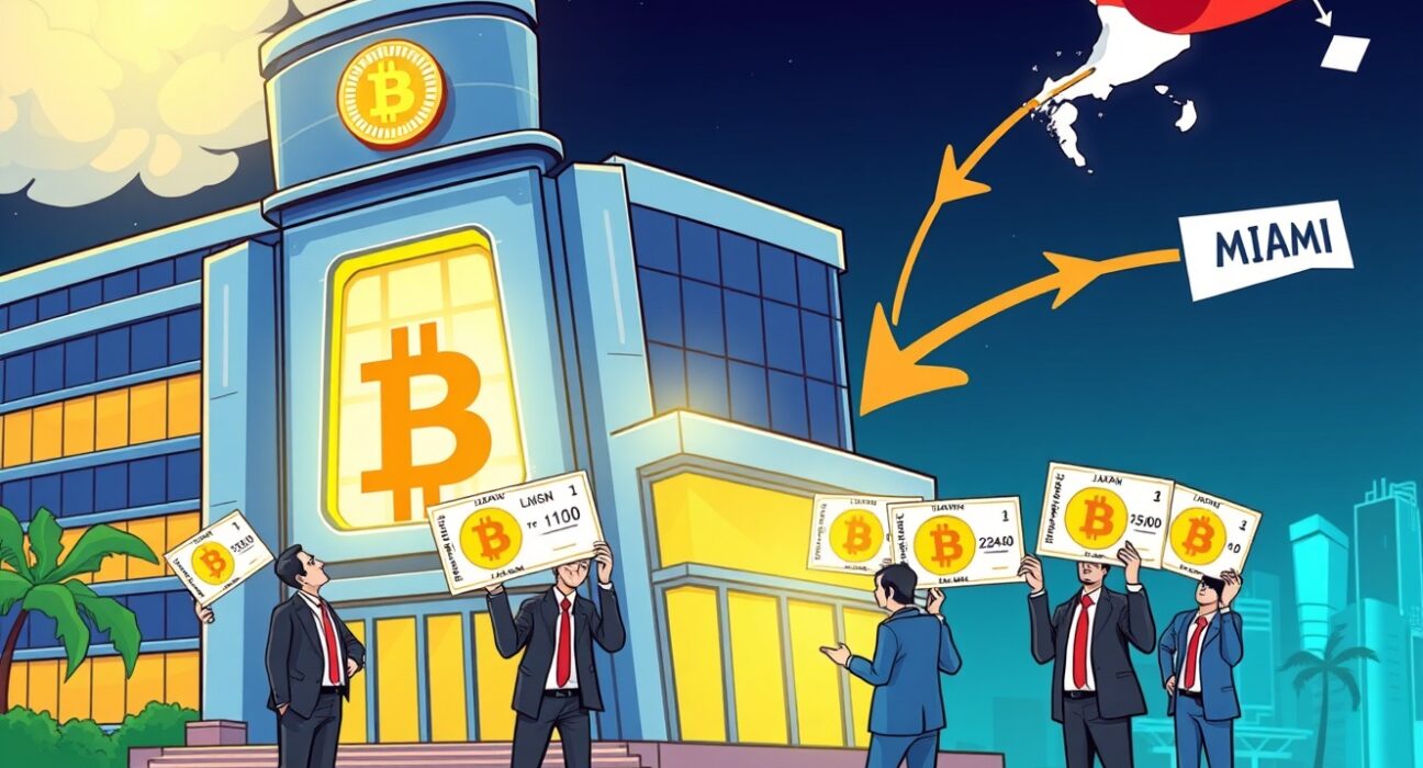 Metaplanet dividend shares strategy connecting Japanese Bitcoin adoption with global institutional investors in vibrant cartoon style.