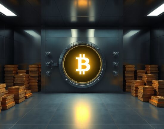 Secure vault with Bitcoin symbol representing large institutional Bitcoin transfers