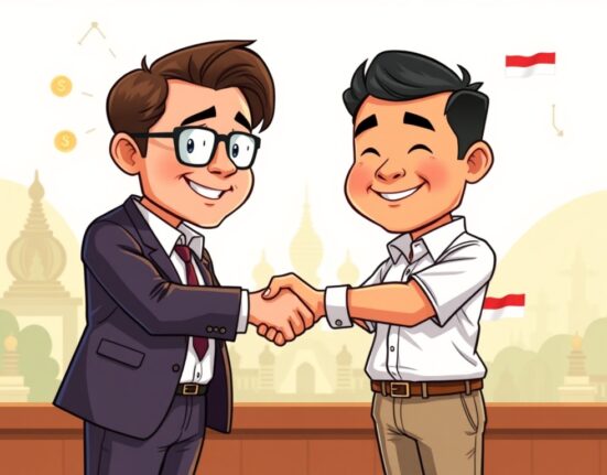 A cartoon illustration showing a strategic MEXC Ventures investment empowering an Indonesian crypto exchange.