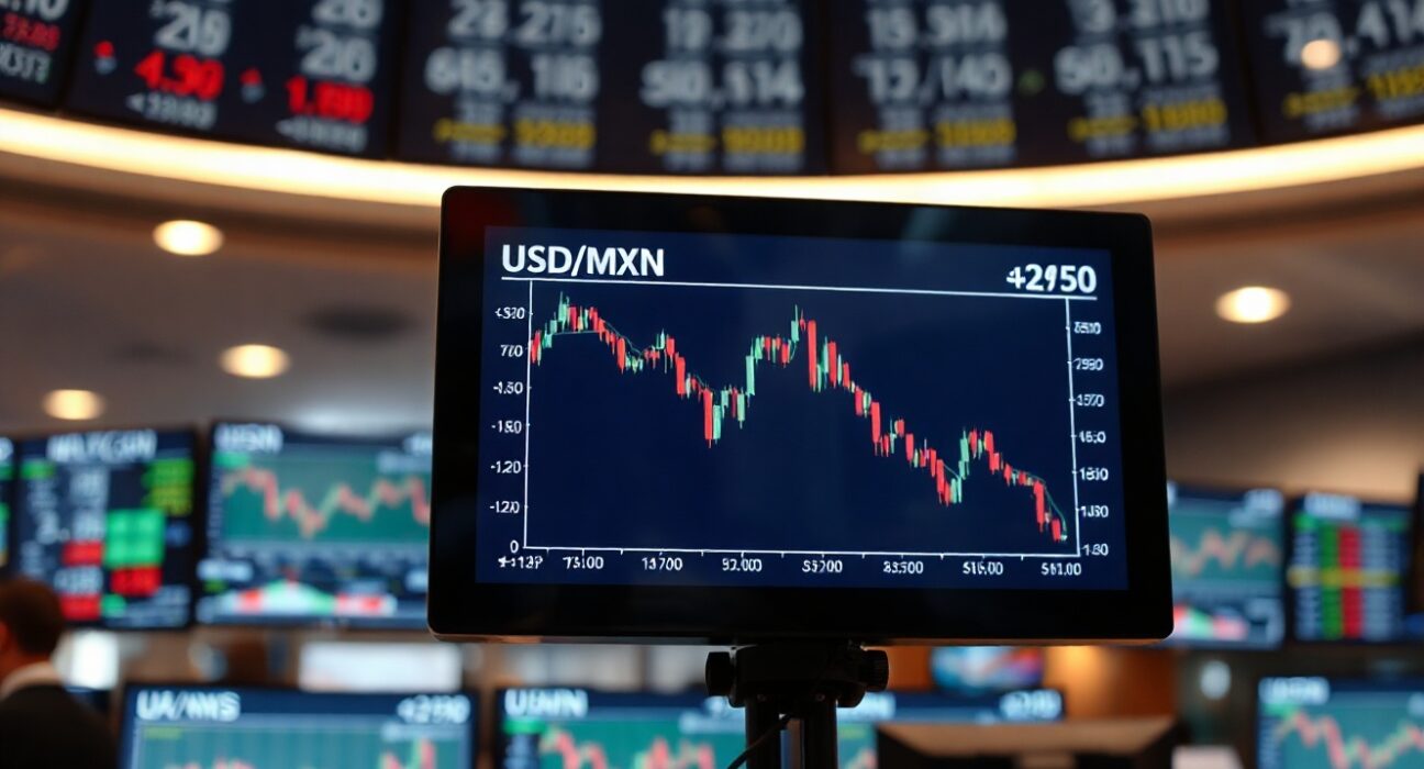 Financial market screen showing USD/MXN currency exchange rate chart