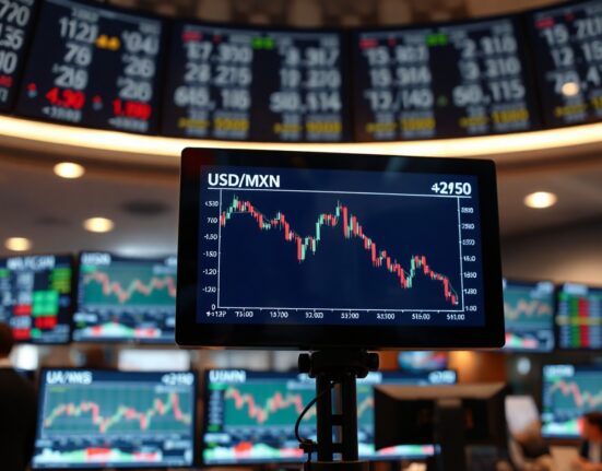 Financial market screen showing USD/MXN currency exchange rate chart