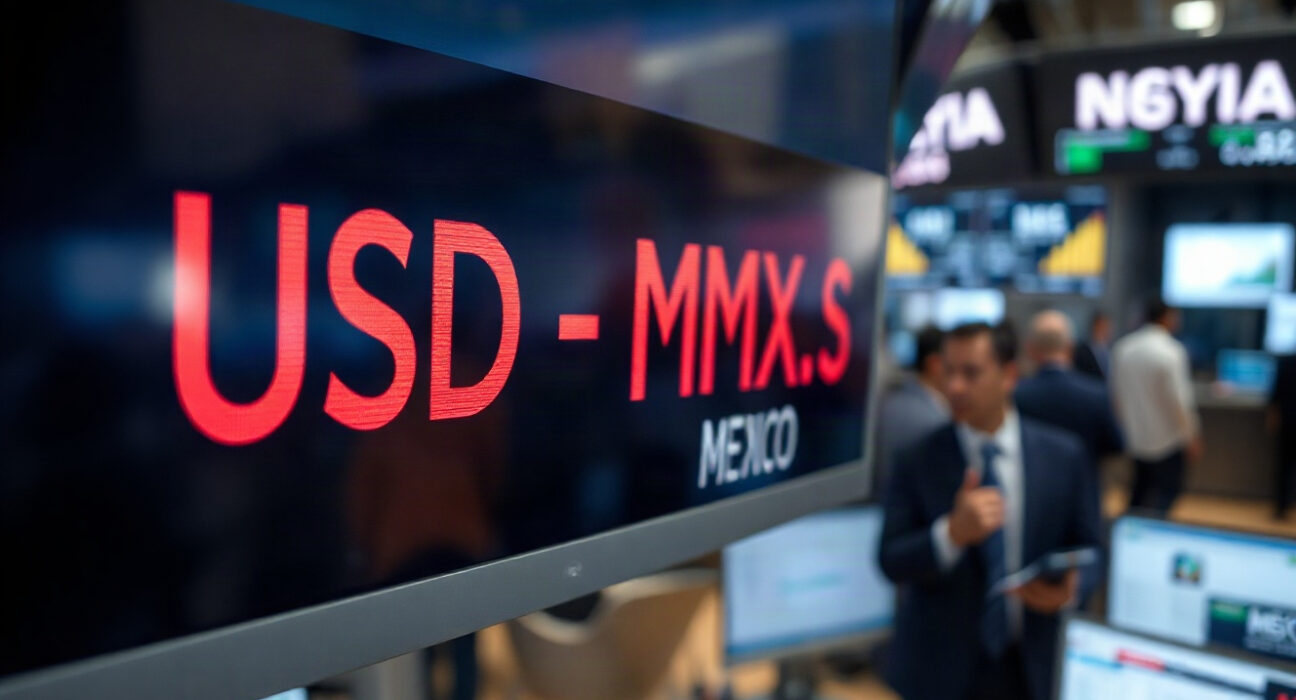USD/MXN exchange rate display on a trading floor screen, reflecting market reaction to US inflation data.