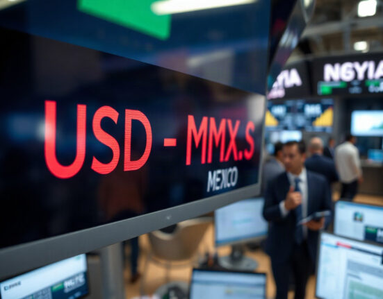 USD/MXN exchange rate display on a trading floor screen, reflecting market reaction to US inflation data.