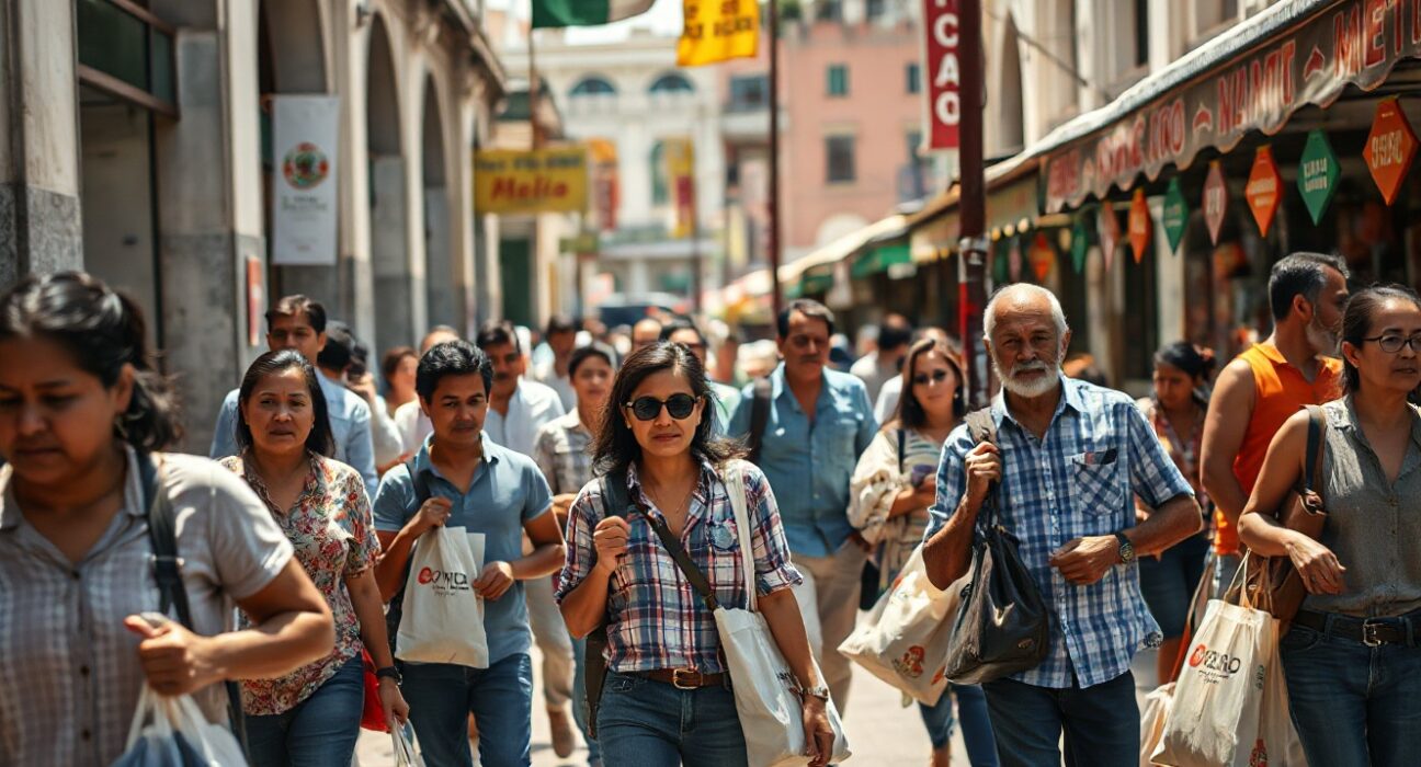 Shoppers in a Mexican market, reflecting consumer confidence in July