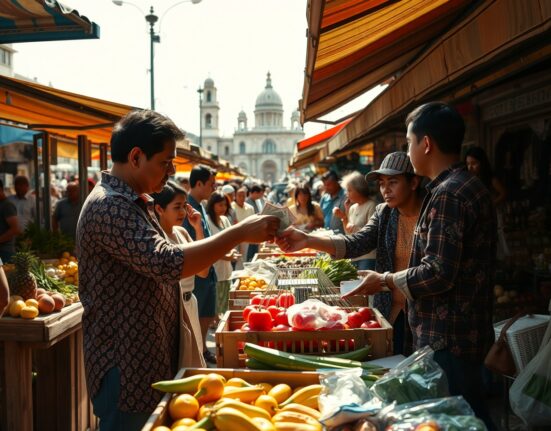 Shoppers at a busy outdoor market in Mexico City, reflecting consumer sentiment.