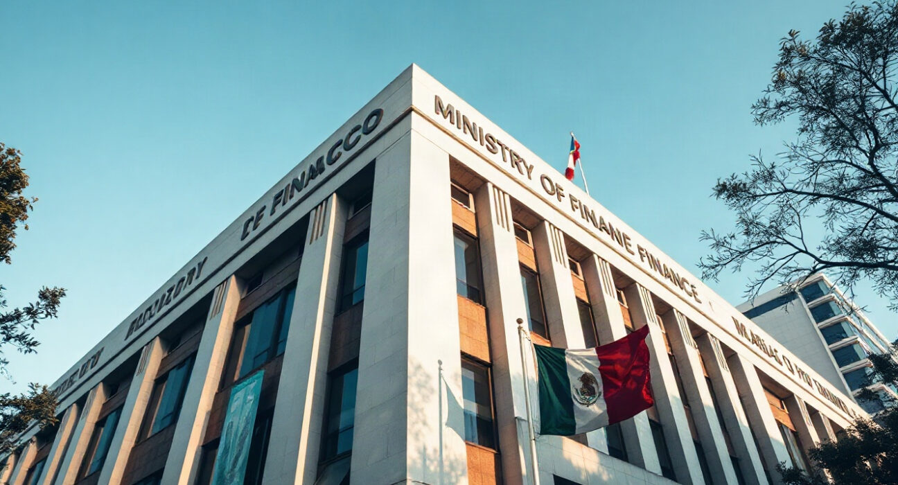 Mexican Ministry of Finance building in Mexico City, symbolizing the country's fiscal balance data.