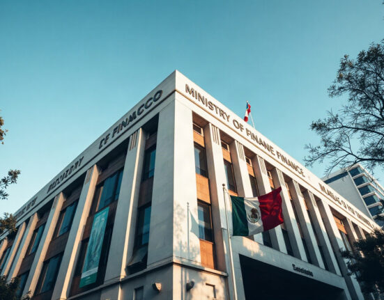 Mexican Ministry of Finance building in Mexico City, symbolizing the country's fiscal balance data.