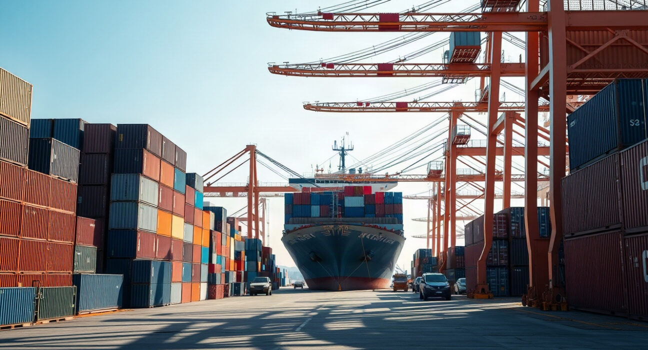 Cargo containers at a Mexican port, representing trade activity.