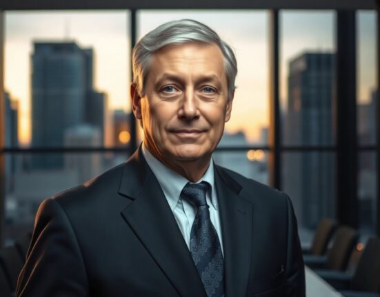 Michael Saylor standing in a corporate boardroom, representing Strategy's Bitcoin exposure through stock ownership