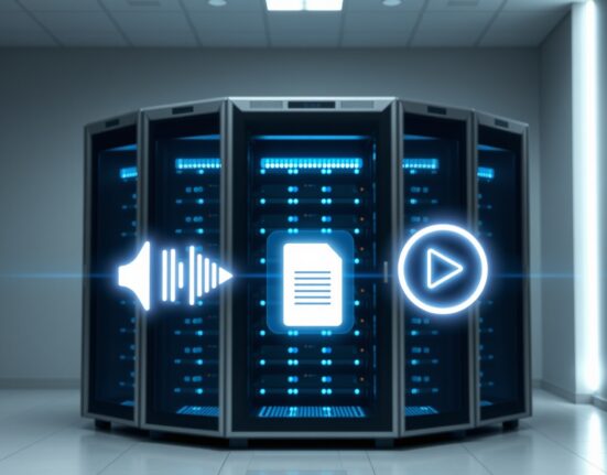 Microsoft's new foundational AI models for audio, text, and video generation represented in a modern data center.