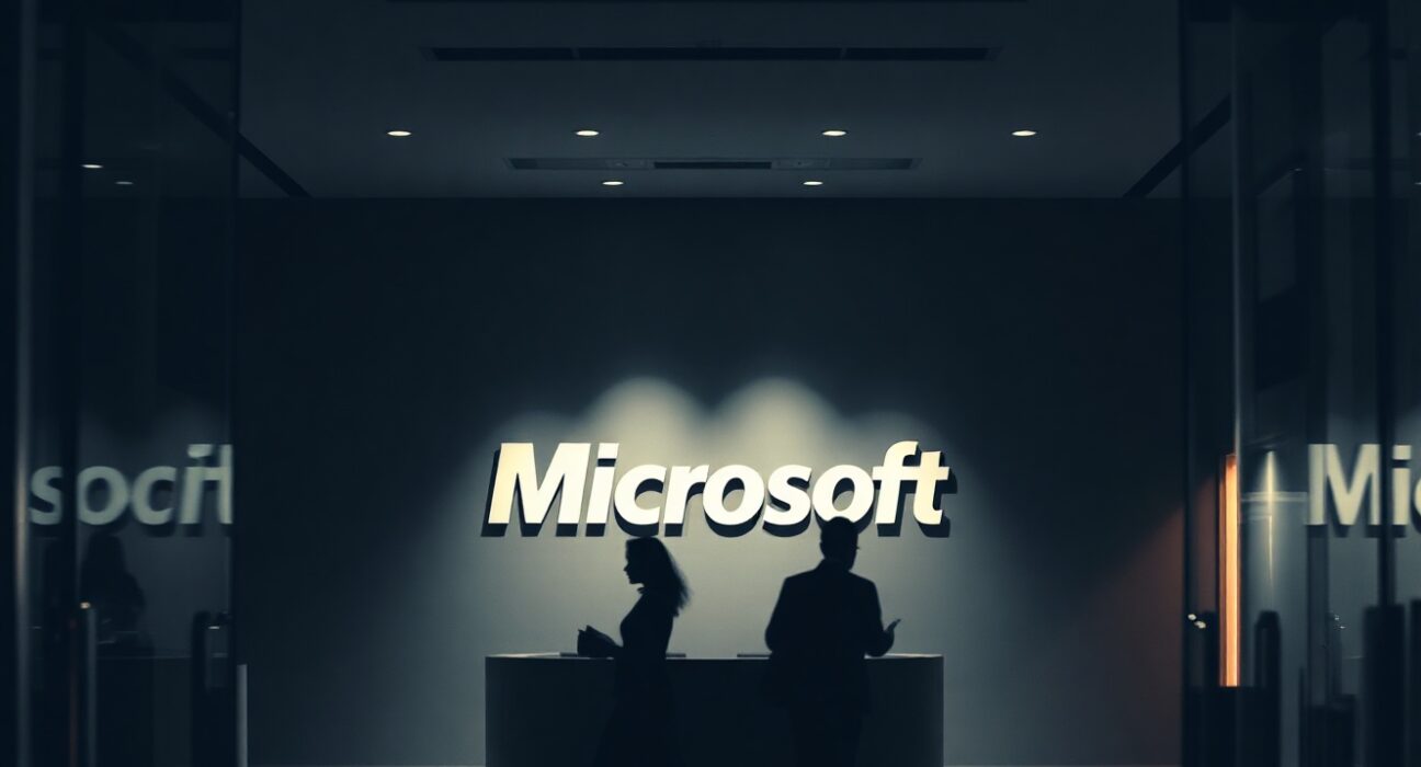 Microsoft office lobby with employees leaving after layoffs announced in 2026