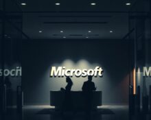 Microsoft office lobby with employees leaving after layoffs announced in 2026