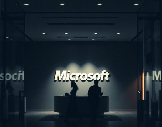 Microsoft office lobby with employees leaving after layoffs announced in 2026