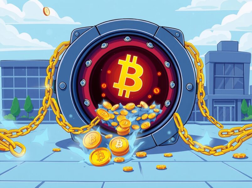 Illustration showing Bitcoin as collateral for corporate loans in a vibrant financial strategy scene
